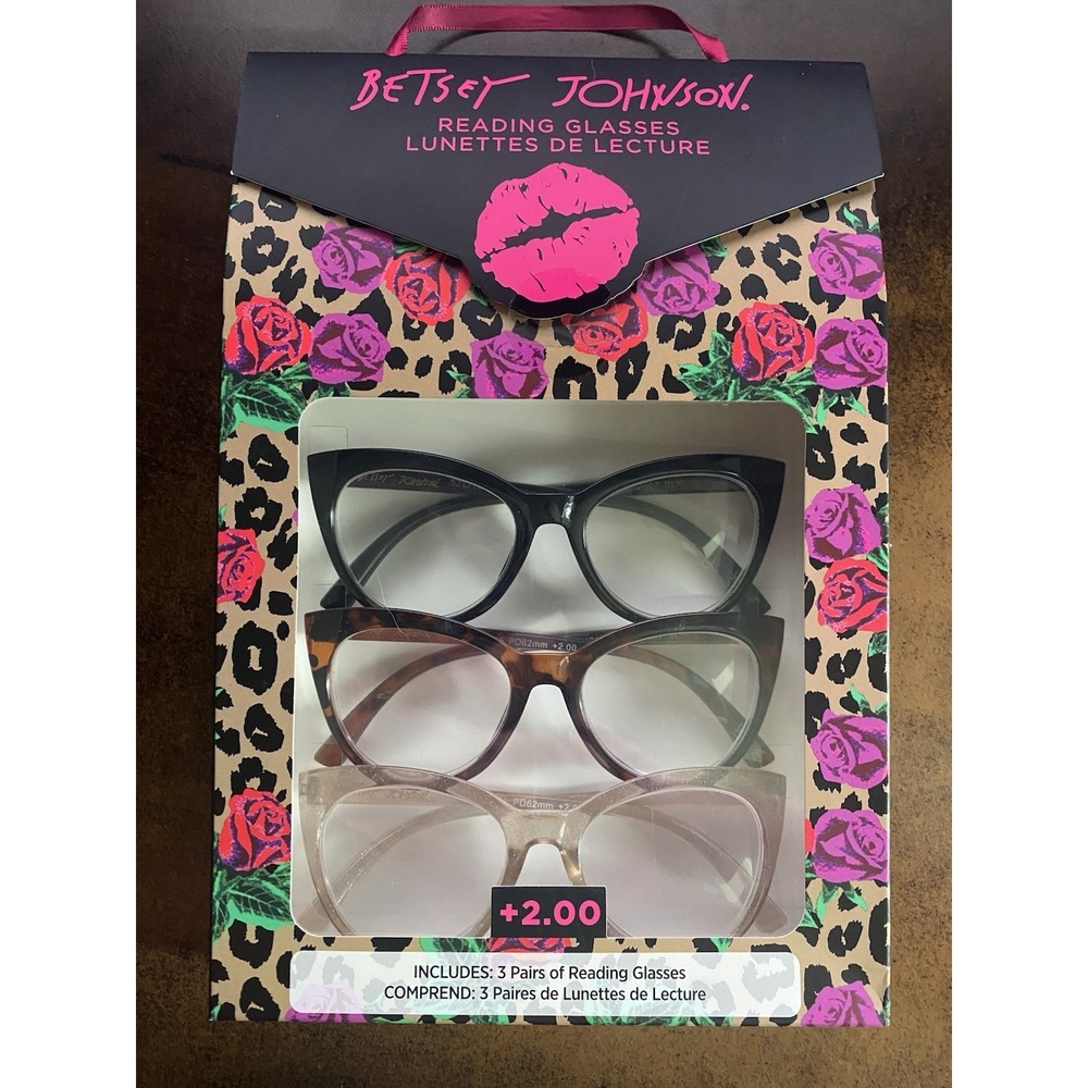 BETSEY JOHNSON 3-PACK READING GLASSES READERS +2.00 NEW